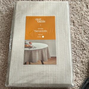 Textured tan linen tablecloth
